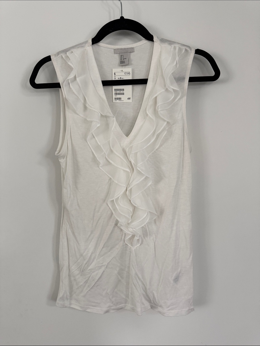 H&M White Ruffled V-Neck Sleeveless Camisole